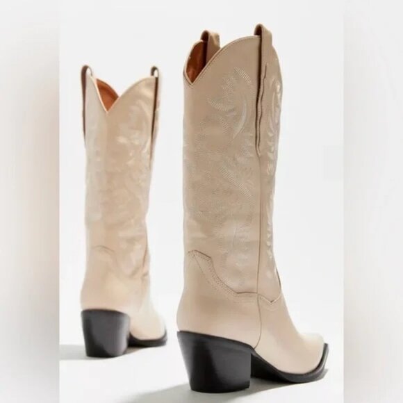 NEW Jeffrey Campbell x Free People Daggett Mid Calf Leather Cowboy Boot Taupe 8 - Picture 1 of 13